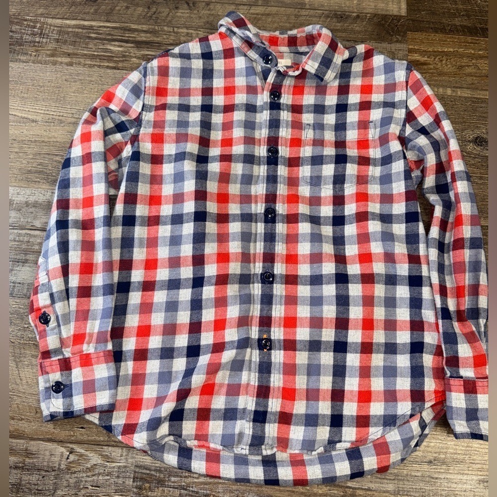 Crewcuts Boys Red Navy Blue Plaid Flannel Button Down Shirt Size 10